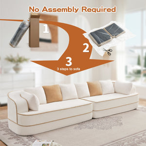 English Elm 135" Plush Teddy Fabric 4-Seat Modular Sofa No Assembly Cloudlike 32D High‑Resilience Comfort Lounge White W714S01415