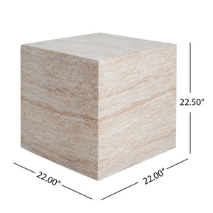 English Elm Christopher Knight Home® - Outdoor/Indoor Square Travertine Side Table - Lightweight Concrete With Modern Cube Design For Versatile Use N773P253774Z