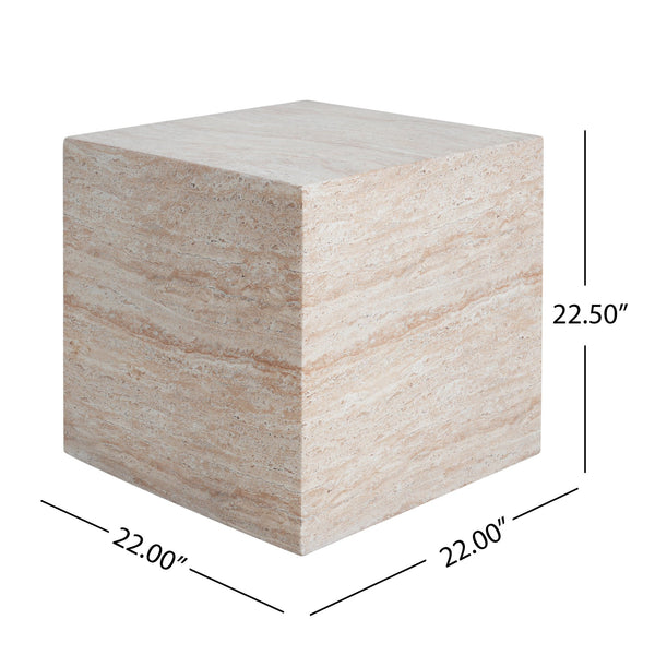 English Elm Christopher Knight Home® - Outdoor/Indoor Square Travertine Side Table - Lightweight Concrete With Modern Cube Design For Versatile Use N773P253774Z
