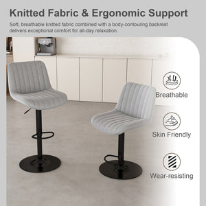 English Elm Swivel Modern Adjustable Bar Stools with 360° Rotation, Ergonomic Backrest, Soft Knit Seats Grey W2699P360245