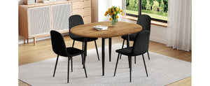 English Elm Table Modern Extendable Dining Set With 4 Black Linen-Cotton Chairs For Stylish Gatherings & Comfort W1151S04141-GIGA
