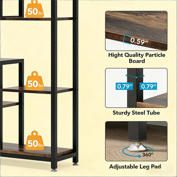 English Elm Display Cabinet Wall Mounted 5 Tier Glass Door Shelving for Collectibles Matte Black T3971P449846