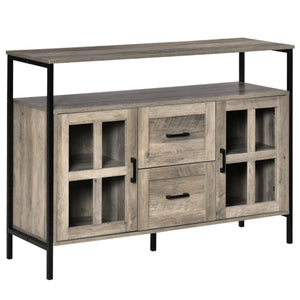 English Elm Homcom Industrial Sideboard Buffet: Versatile Storage Cabinet With Adjustable Shelves & Glass Doors W2225P217381
