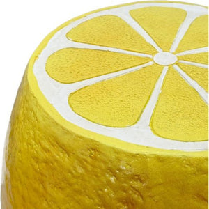 English Elm Yellow Lemon Shaped Resin Stool Playful Citrus Accent for Patio Sunroom or Kitchen W5709P493646