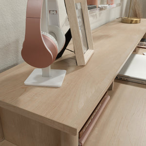 English Elm Hutch, Maple finish - 59" Engineered Wood Organizer with Adjustable Shelves & Cubbyholes, Slim Above-Desk Display Unit B356P354492