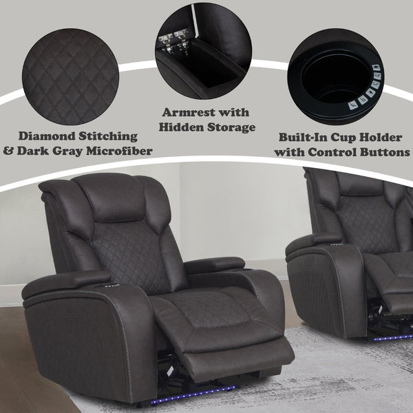 English Elm Wendell Microfiber Power Recliner with Led Base Lighting Usb Port and Pocket Coil Seat B2726P435903