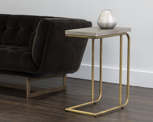 Sunpan Lucius End Table - Stylish C-Shaped Accent Table with Concrete Top & Antique Brass Base for Small Spaces