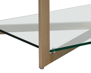 Sunpan Xavier Coffee Table - Modern Tempered Glass with Antique Brass Frame, Perfect for Stylish Decor Rectangular - 51.25W x 27.5D x 16H