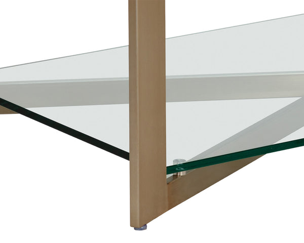 Sunpan Xavier Coffee Table - Modern Tempered Glass with Antique Brass Frame, Perfect for Stylish Decor Rectangular - 51.25W x 27.5D x 16H