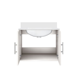 English Elm Geneva Glossy White Bath Vanity with Cultured Marble Top for Powder Room B2731P258570