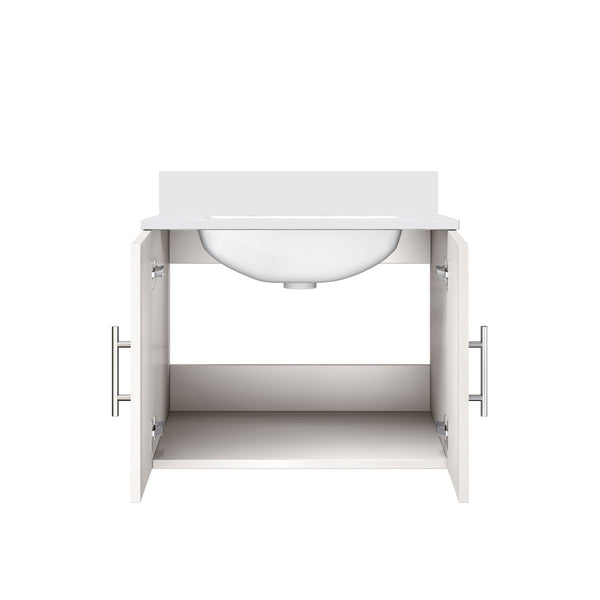 English Elm Geneva Glossy White Bath Vanity with Cultured Marble Top for Powder Room B2731P258570