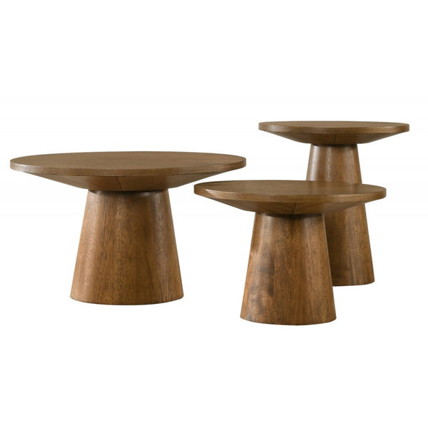 English Elm 29 Sculptural Round Wood Coffee Table with Pedestal Base, Beveled Top for Modern Minimalist Living Rooms Walnut 16.5 L x 16.5 W x 18 H B011S01870