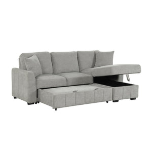 English Elm U_style Modular Sectional Sleeper Sofa with Storage Chaise and Cup Holders for Living Room Grey WY000467AAE