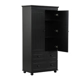 English Elm Tall Storage Cabinet With Three Drawers For Bathroom/Office, Black