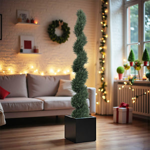 English Elm 6ft Spiral Topiary Cedar Artificial Potted Trees Porch Patio Entryway Accent 2 Pack W2945P390483