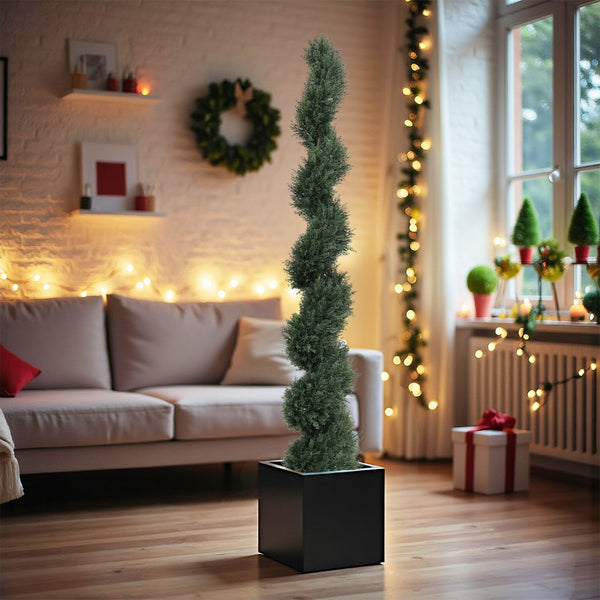 English Elm 6ft Spiral Topiary Cedar Artificial Potted Trees Porch Patio Entryway Accent 2 Pack W2945P390483