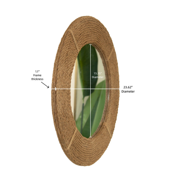 English Elm 24'' Breeza Mirror Hand‑Woven Hemp Frame Round Bamboo Wall Mirror Earth Yellow Rustic Chic Decor W2615P346490