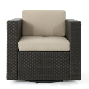 English Elm Christopher Knight Home® - Outdoor Swivel Patio Chair with Cushions — PE Rattan Iron Frame, Removable Waterproof Cushions, Modern Lounge N757P252761B