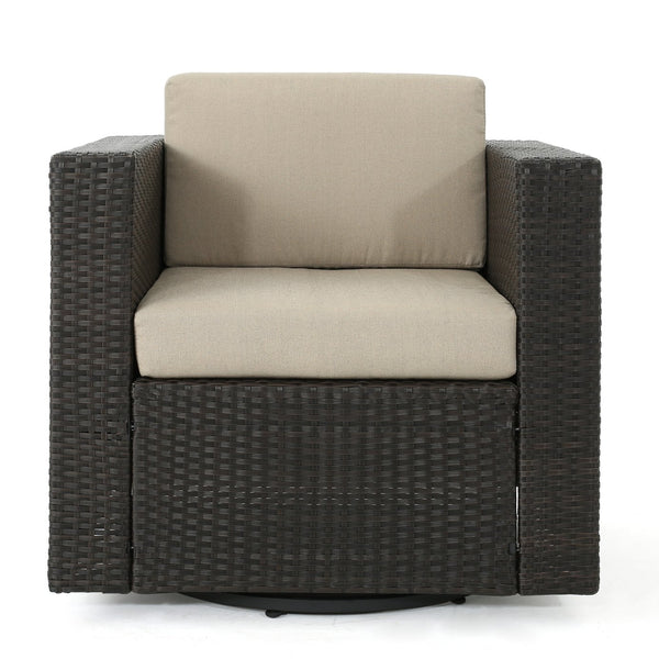 English Elm Christopher Knight Home® - Outdoor Swivel Patio Chair with Cushions — PE Rattan Iron Frame, Removable Waterproof Cushions, Modern Lounge N757P252761B