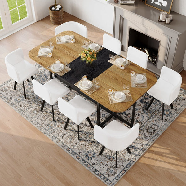 English Elm 9-piece Square Dining Set Two-tone Wood Table with 8 White Faux Leather Chairs W3875S00140