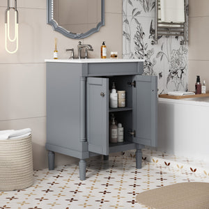 English Elm 24'' Modern Bathroom Vanity with Ceramic Basin, Solid Wood Frame, Soft-Close Doors, Ample Storage Grey N710P190503E