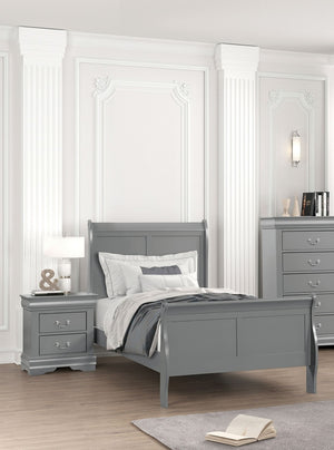 English Elm Gray Sleigh Bed Queen Size Wooden Frame with Elegant Louis Philippe Design for Classic Bedrooms Gray,Grey 27 L x 55 W x 6 H B2741S00584