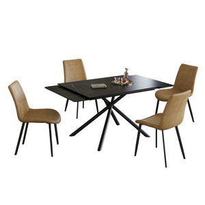 English Elm Retractable Sintered Stone Dining Table Set With 4 Chairs, Modern Design & Durable Carbon Steel Legs W509S00128-GIGA