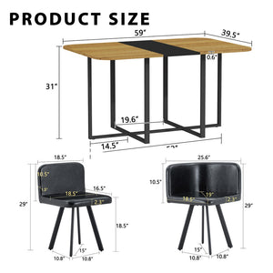 English Elm 7-piece Rectangular Dining Set Seats 6 with Faux Leather Chairs and Melamine Top Black,Wood W3875S00112