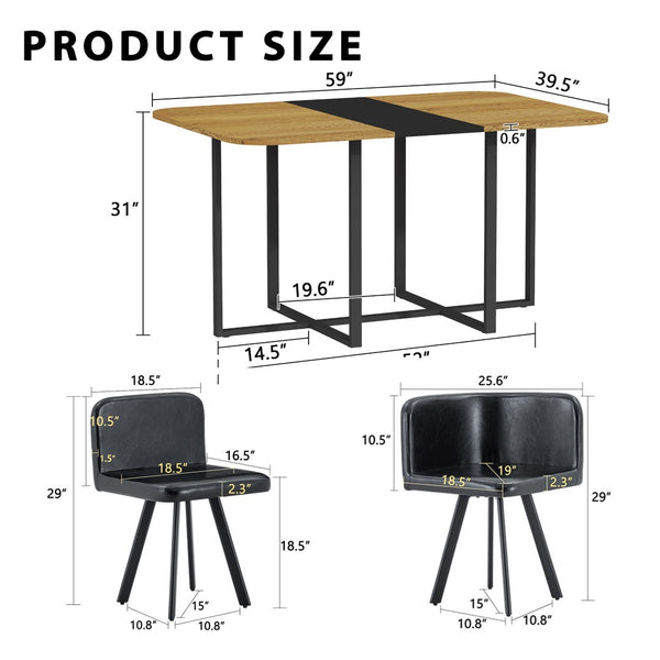 English Elm 7-piece Rectangular Dining Set Seats 6 with Faux Leather Chairs and Melamine Top Black,Wood W3875S00112