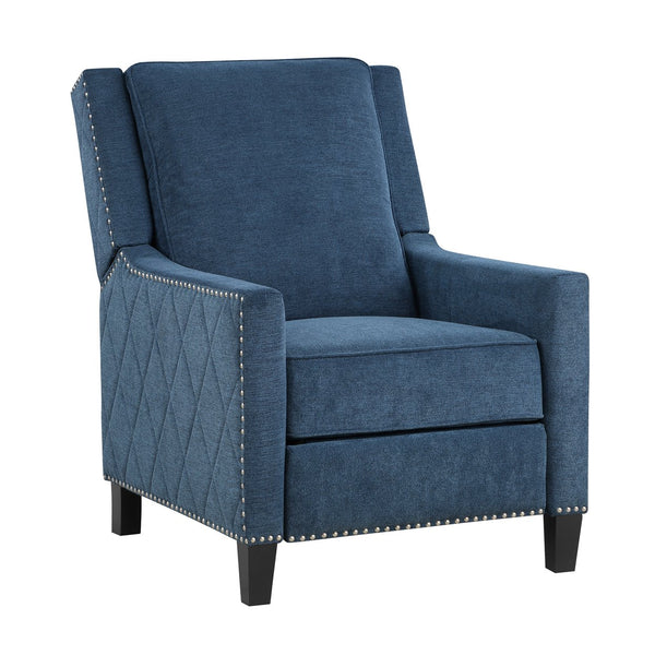 English Elm Modern Reclining Chair with Textured Upholstery, Nailhead Trim & Solid Wood Frame for Living Rooms Blue 30.75 L x 34 W x 27.25 H B011P190688