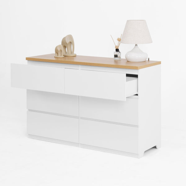 English Elm 6 Drawer Storage Cabinet with Slim 6-Drawer Dresser Design for Bedroom, Hallway & Small Spaces — Sturdy, Spacious Organizer White,Wood W409P225880