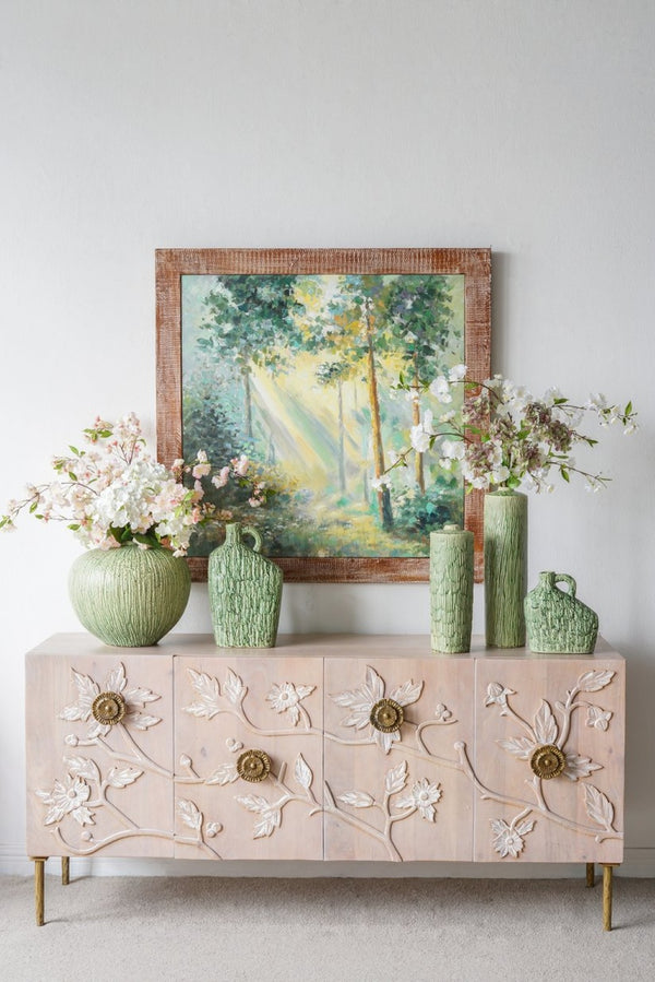English Elm 39.4x39.4" Hand-painted Floral Canvas White Rose Art in Distressed Pine Frame W2078P481781