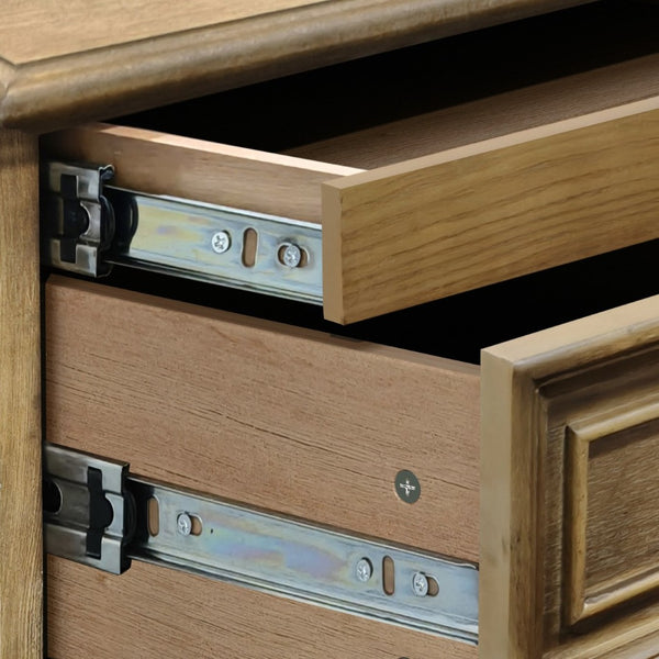 English Elm Farmhouse Nightstand Pine Wood Four Drawer Storage with Pull Out Tray Gourd Legs Light Brown W1716P399636