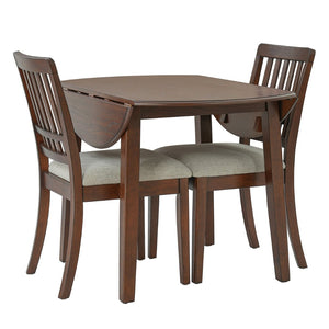 English Elm 3-piece Folding Round Dining Set with Upholstered Chairs for Compact Apartment Spaces N752S000618D