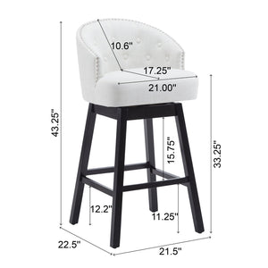 English Elm Christopher Knight Home® - 33.25" Swivel Counter Stools Set of 2 — 360° Upholstered Button-Tufted Armless Bar Stools, Black-Beige N780P185530B