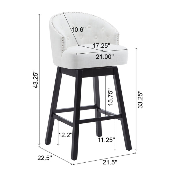 English Elm Christopher Knight Home® - 33.25" Swivel Counter Stools Set of 2 — 360° Upholstered Button-Tufted Armless Bar Stools, Black-Beige N780P185530B