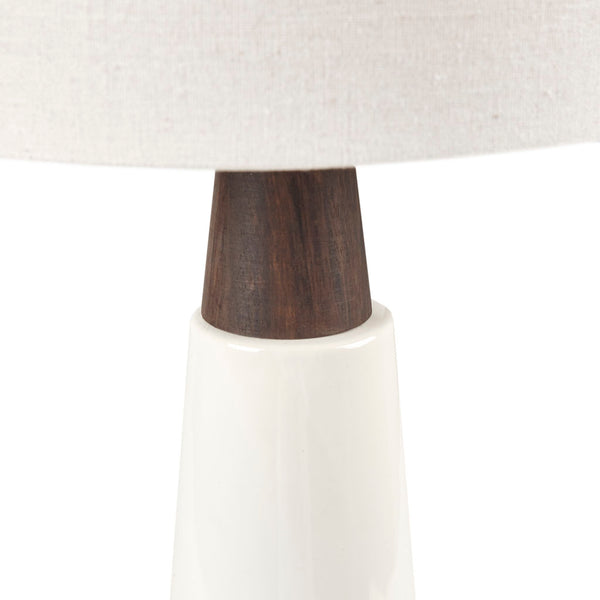 JLA Home INK+IVY - Triangular Ceramic and Wood Table Lamp — Mid-Century Two-Tone Conical Base with Cream Drum Shade, Warm Ambient Light II153-0129