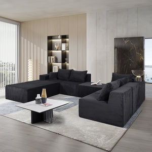 English Elm 8-Piece Modular U-Shaped Sectional Sofa with Oversized Chaise and Bed, Corduroy Luxury, No Assembly Needed Black W3163S00042