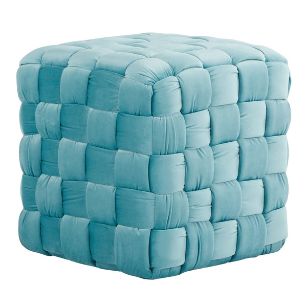 English Elm Square Braided Ottoman 16" Velvet by LumiSource — Contemporary Eclectic Pouf with Foam Comfort, Multi-Use Seating Blue B202P223709