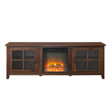 Walker Edison Modern Farmhouse 2-Door Glass Fireplace TV Stand, Dark Walnut, 70