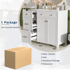 English Elm 36" Modern Bathroom Vanity with Ceramic Sink, Soft-Close Doors, Double-Layer Drawer & Storage Elegance White N729P289163K