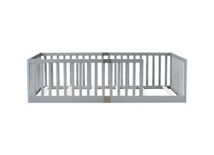 English Elm Twin Floor Bed Solid Rubber Wood with Tall Safety Railings for Toddler Sleep Grey W504P287642