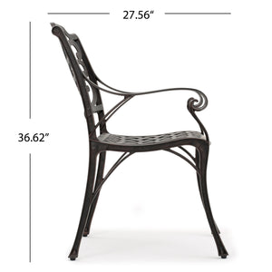 English Elm Christopher Knight Home® - Cast Aluminum Curvy Outdoor Dining Chairs Set of 2 in Dark Bronze with Scrollwork Medallion Backs, Weather-Resistant Elegance 59157.00