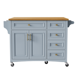 English Elm K&K 52'' Kitchen Island With Drop Leaf, Embossed Texture Kitchen Island On Wheels With Spice Rack, Towel Rack, 2 Doors and 5 Drawers, Kitchen Storage Cart With Adjustable Shelf For Kitchen, Blue Grey