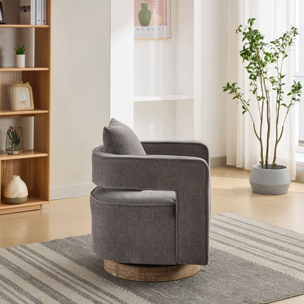English Elm 28.9"w Swivel Barrel Accent Chair Faux Leather Open Back with Rubberwood Base Charcoal W3188P417883