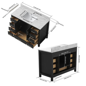 English Elm 48" Matte Black Bathroom Vanity Carrara Top Ceramic Sink 9 Drawers 2 Doors T3785P442235