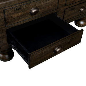 English Elm Solid Wood Rectangle Coffee Table With Antique Finish, 4 Drawers, Rivet Legs - Rustic Charm For Living Room W1202P176740-GIGA