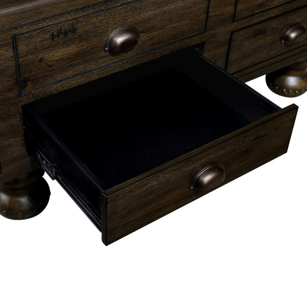 English Elm Solid Wood Rectangle Coffee Table With Antique Finish, 4 Drawers, Rivet Legs - Rustic Charm For Living Room W1202P176740-GIGA