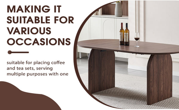 English Elm Wooden Modern Oval Dining Table - Stylish Double-Column Design For Family Gatherings & Work Spaces W3590P355169-GIGA