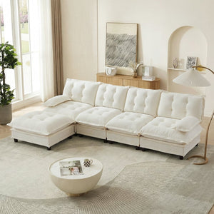 English Elm 138" Chenille Modular Cloud Sectional with Ottoman Deep Seat Lounge Sofa for Apartments W714S01683